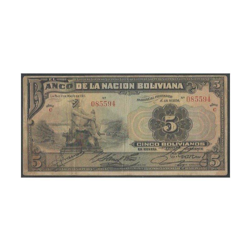Bolivia, 5 Bolivianos 11 May 1911 Serie C P106a