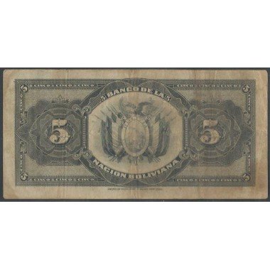 Bolivia, 5 Bolivianos 11 May 1911 Serie C P106a