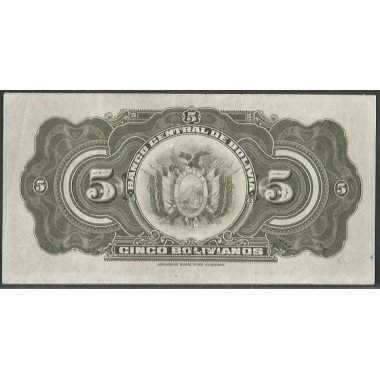 Bolivia, 5 Bolivianos L 20 Jul 1928 Serie Q8 P120a
