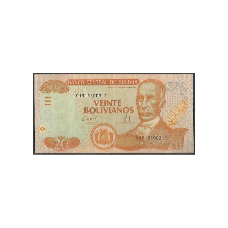 Bolivia, 20 Bolivianos L 28 Nov 1986 ND2011 Serie I P239