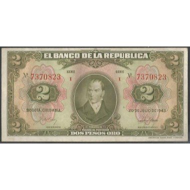 Billete de 2 Pesos 20 Jul 1943 7 Dig BGW085