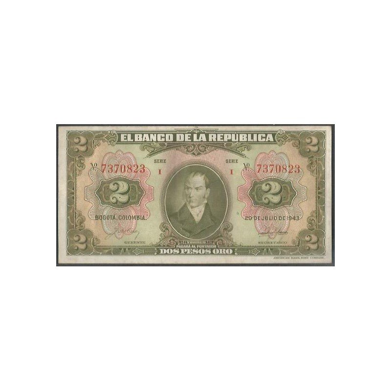 Billete de 2 Pesos 20 Jul 1943 7 Dig BGW085