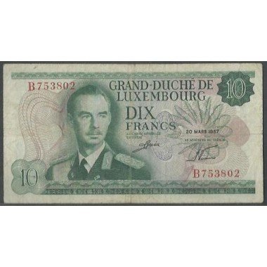 Luxemburgo, 10 Francs 20 Mar 1967 P53a