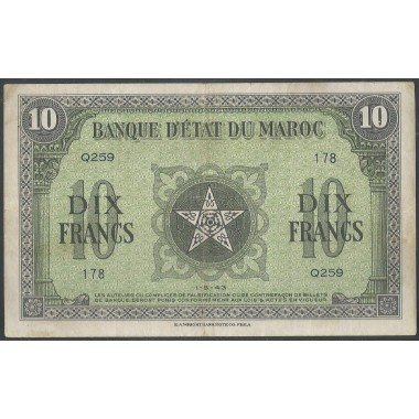 Marruecos, 10 Francs 1 May 1943 P25a