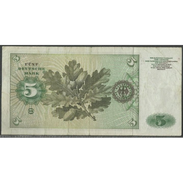 Alemania 5 Mark 2 Ene 1960 P18a reverso