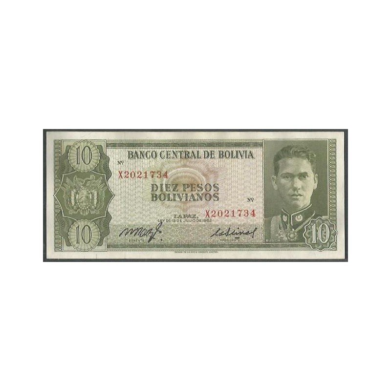 Bolivia, 10 Pesos Bolivianos L 13 Jul 1962 Serie X P154a