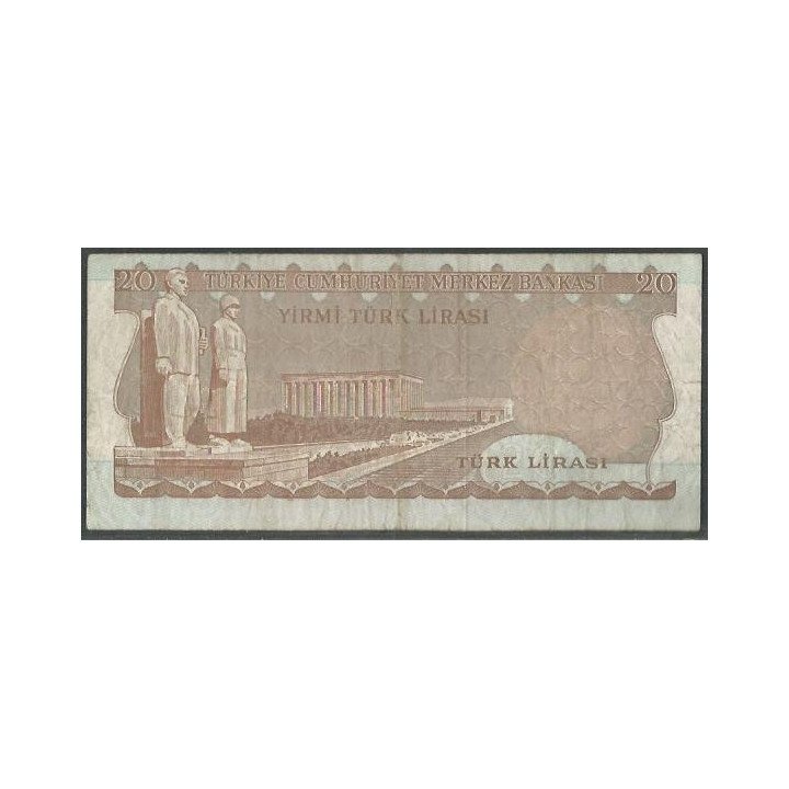 Turkya 20 Liras L1970 (1974) P187a reverso