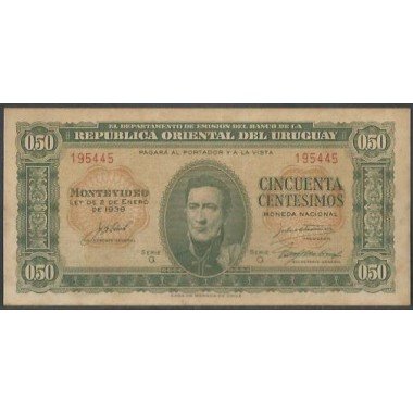 Uruguay, 50 Centesimos L1939 Serie Q P34