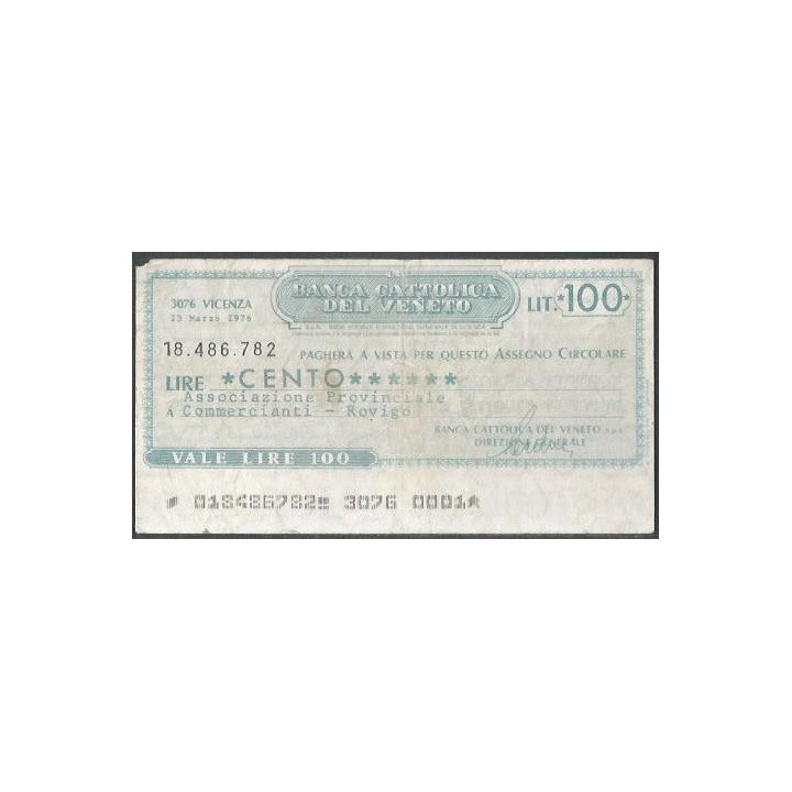 Italia - La Banca Cattolica del Veneto 100 Lire 23 Mar 1976