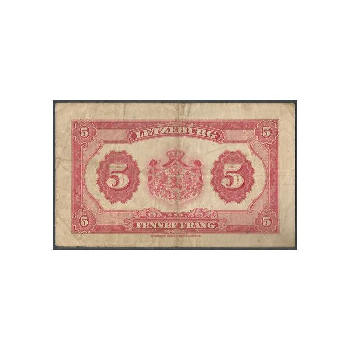 Luxemburgo 5 Francs ND1944 P43a reverso