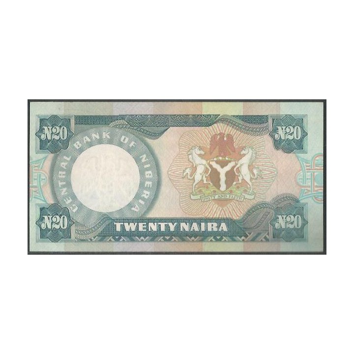 Nigeria 20 Naira ND1984-2000 Firma 9 P26d reverso