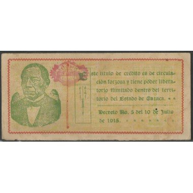 Mexico - La tesoreria General del estado de Oaxaca, 1 Peso 3 Sep 1915 A Ps953a