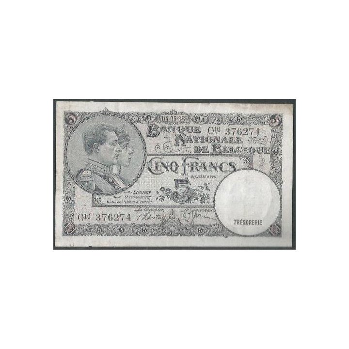 Belgica 5 Francs 4 May 1988 (1938) Error P108x