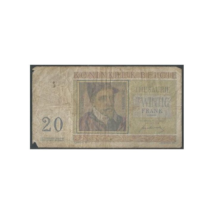 Belgica 20 Francs 1 Jul 1950 P132a reverso