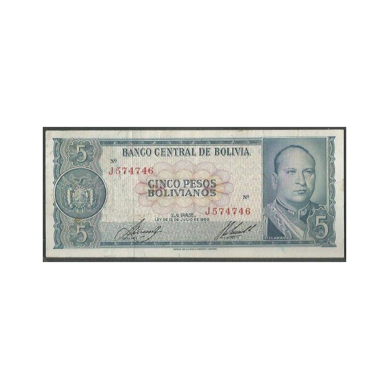 Bolivia, 5 Pesos Bolivianos L 13 Jul 1962 Serie J P153a