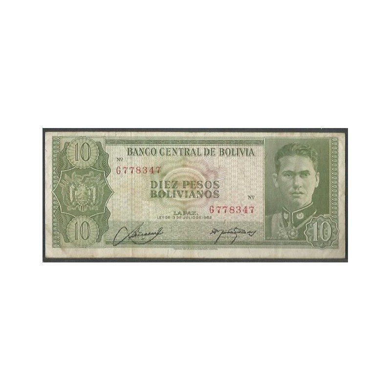 Bolivia, 10 Pesos Bolivianos L 13 Jul 1962 Serie G P154a