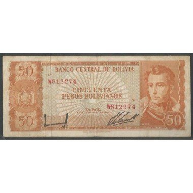 Bolivia, 50 Pesos Bolivianos L 13 Jul 1962 Serie W P162a