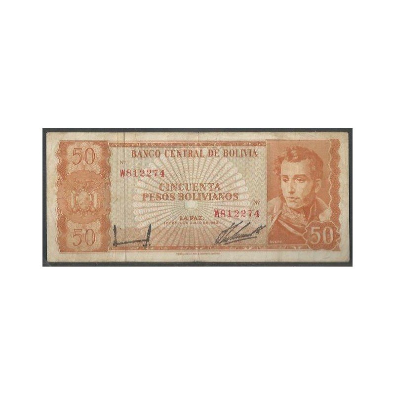 Bolivia, 50 Pesos Bolivianos L 13 Jul 1962 Serie W P162a