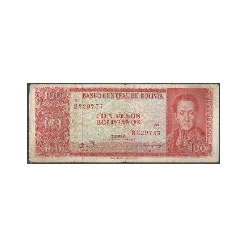 Bolivia, 100 Pesos Bolivianos L 13 Jul 1962 Serie B P164c