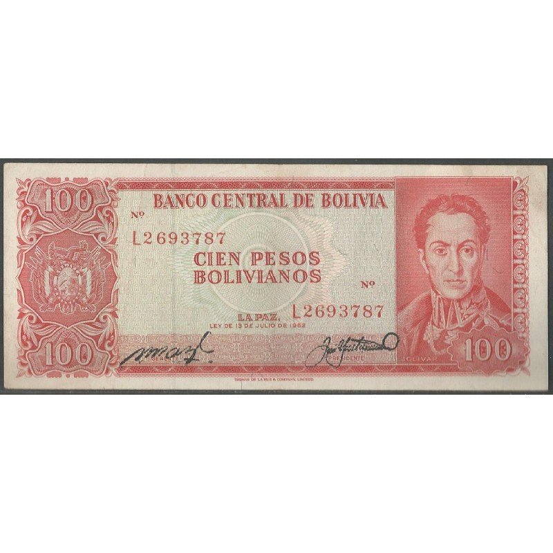 Bolivia, 100 Pesos Bolivianos L 13 Jul 1962 Serie L P164c