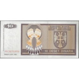 Bosnia & Herzegovina Serbia 10 Dinares 1992 P133a