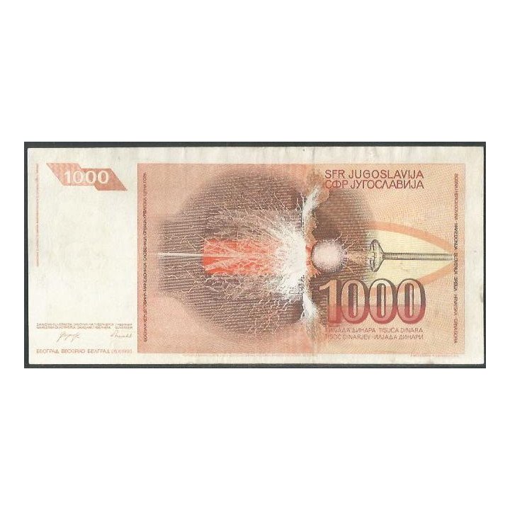 Yugoeslavia 1.000 Dinara 26 Nov 1990 P107 reverso