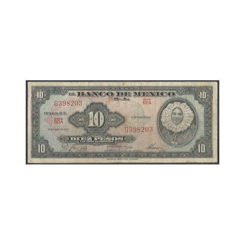Mexico, 10 Pesos 10 May 1967 Serie BDA P58l