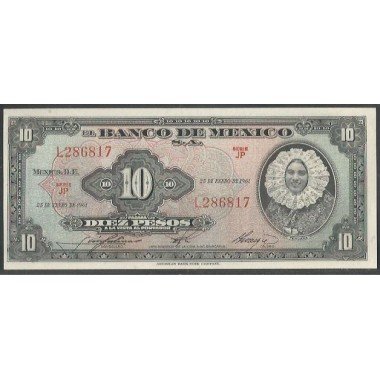 Mexico, 10 Pesos 25 Ene 1961 Serie JP P58h