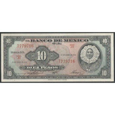 Mexico, 10 Pesos 25 Ene 1961 Serie JO P58h