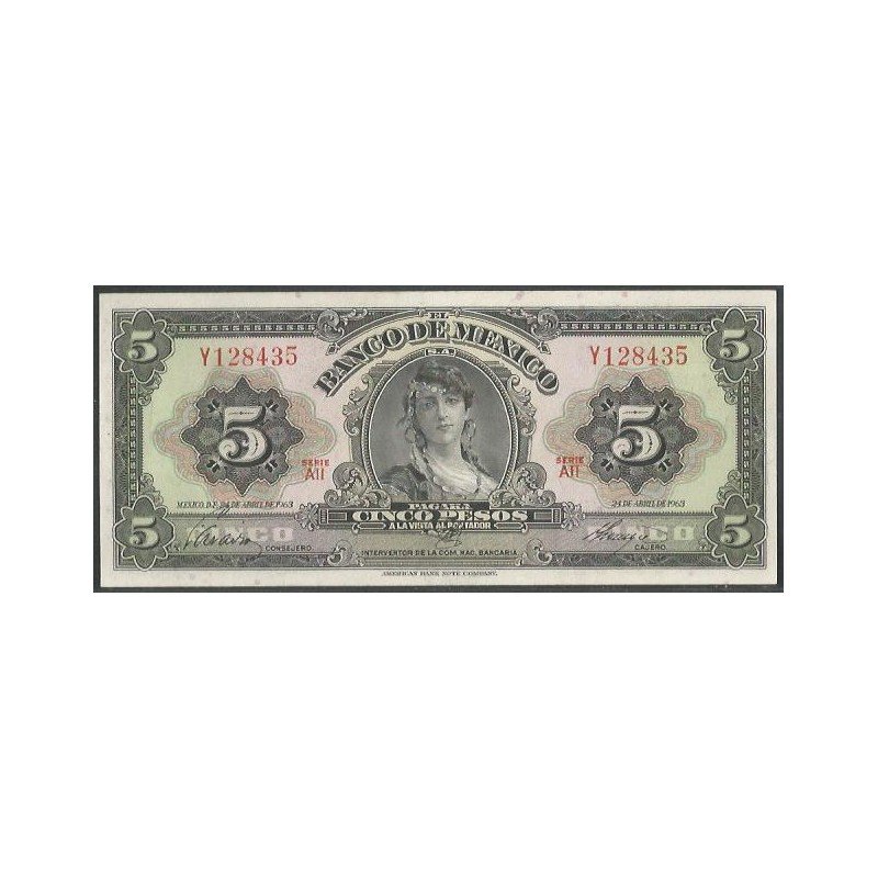 Mexico, 5 Pesos 24 Abr 1963 Serie AII P60h