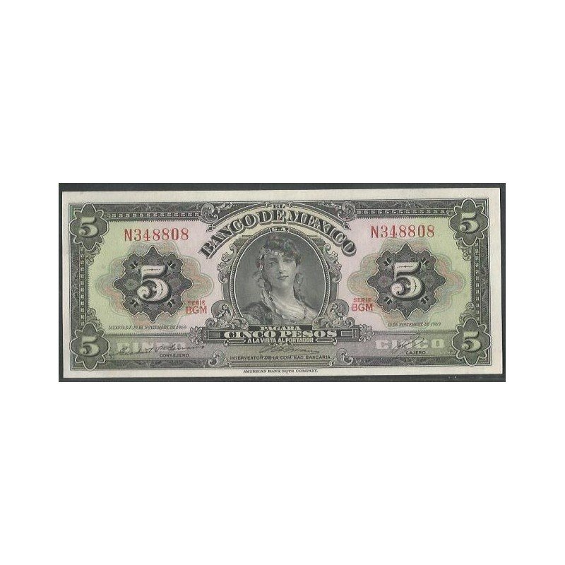 Mexico, 5 Pesos 19 Nov 1969 Serie BGM P60j
