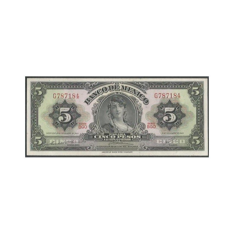 Mexico, 5 Pesos 19 Nov 1969 Serie BGO P60j