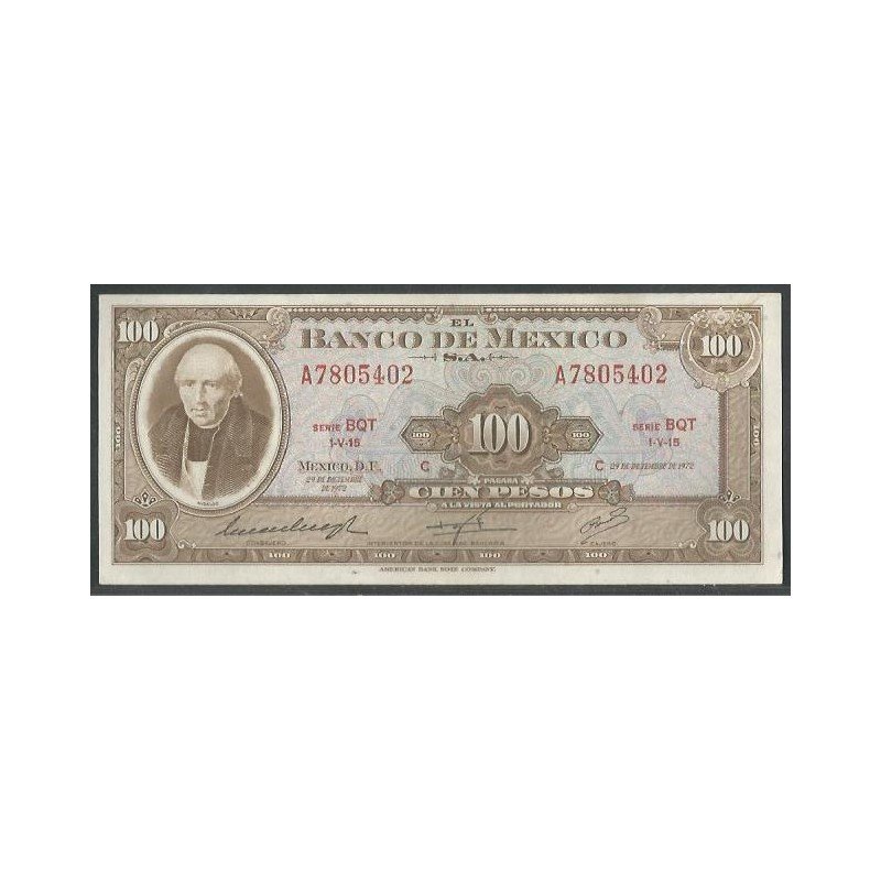 Mexico, 100 Pesos 29 Dic 1972 Serie BQT P61h