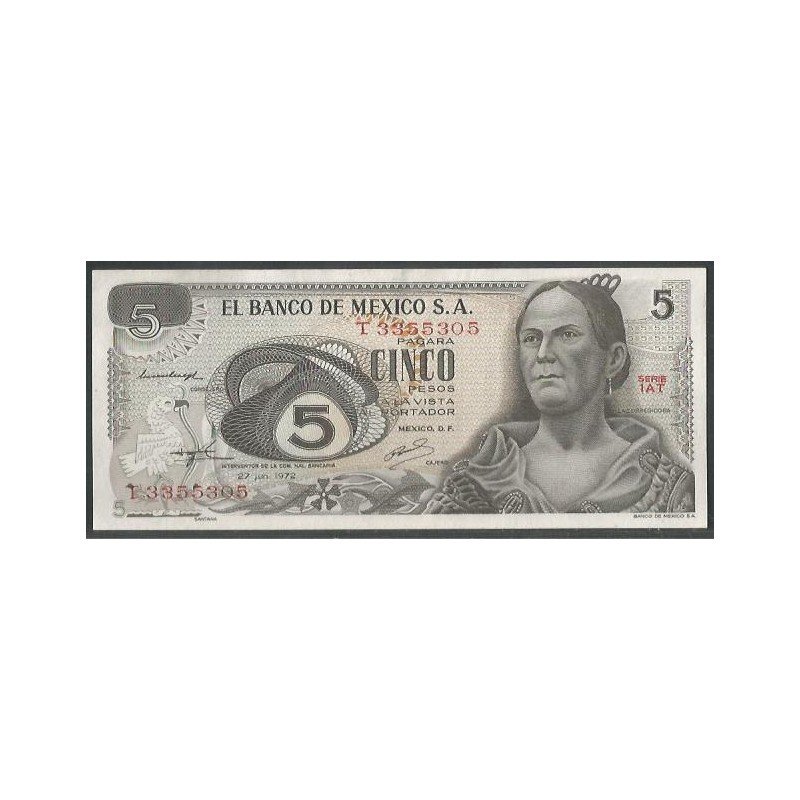 Mexico, 5 Pesos 27 Jun 1972 Serie 1AT P62c