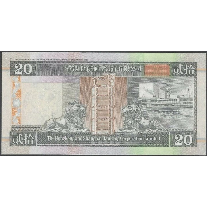 Hong Kong - THK&SBC 20 Dollars 1 Ene 2001 P201d reverso