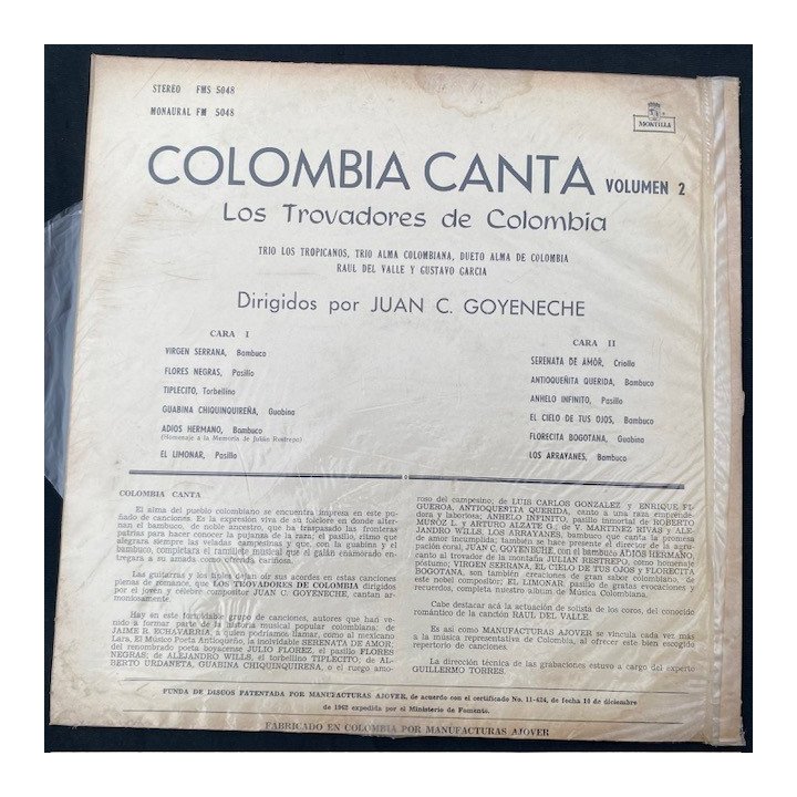 Coros los trovadores de Colombia Colombia canta vol 2 - Colombia reverso