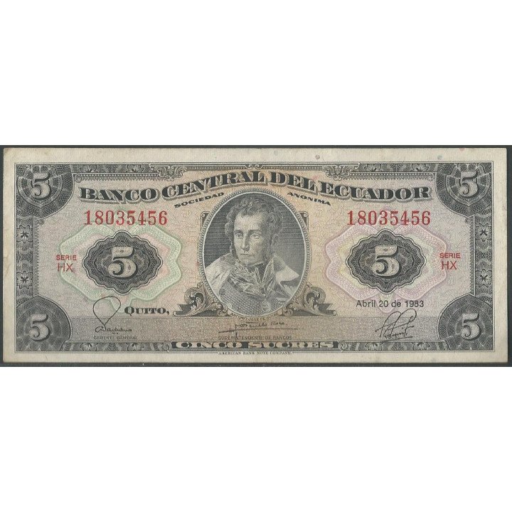 Ecuador 5 Sucres 20 Abr 1983 HX Firma 2 P108b