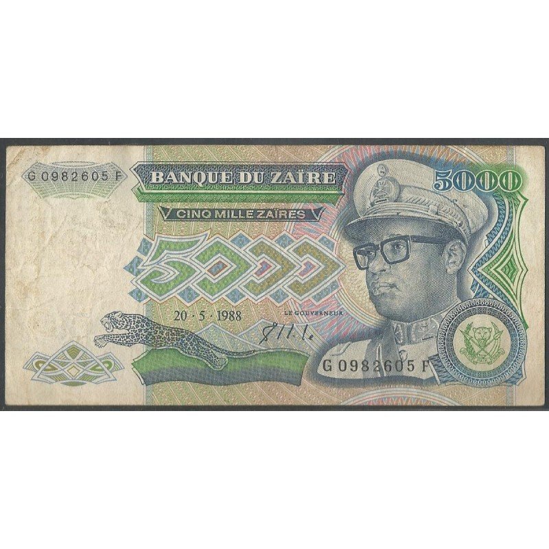 Zaire, 5.000 Zaires 20 May 1988 P37b