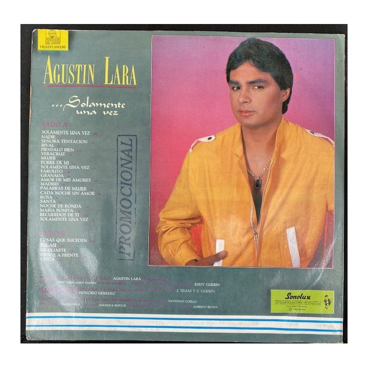 Agustin Lara (Hijo) Solamente una vez - Colombia 1985 reverso