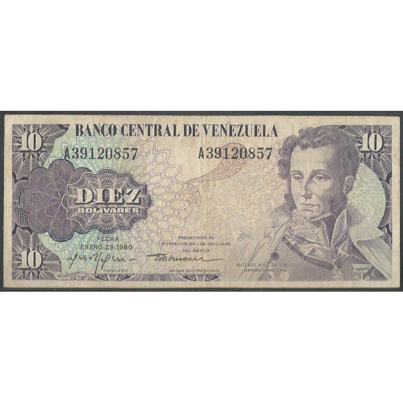 Venezuela, 10 Bolivares 29 Ene 1980 A 8 Dig P57a