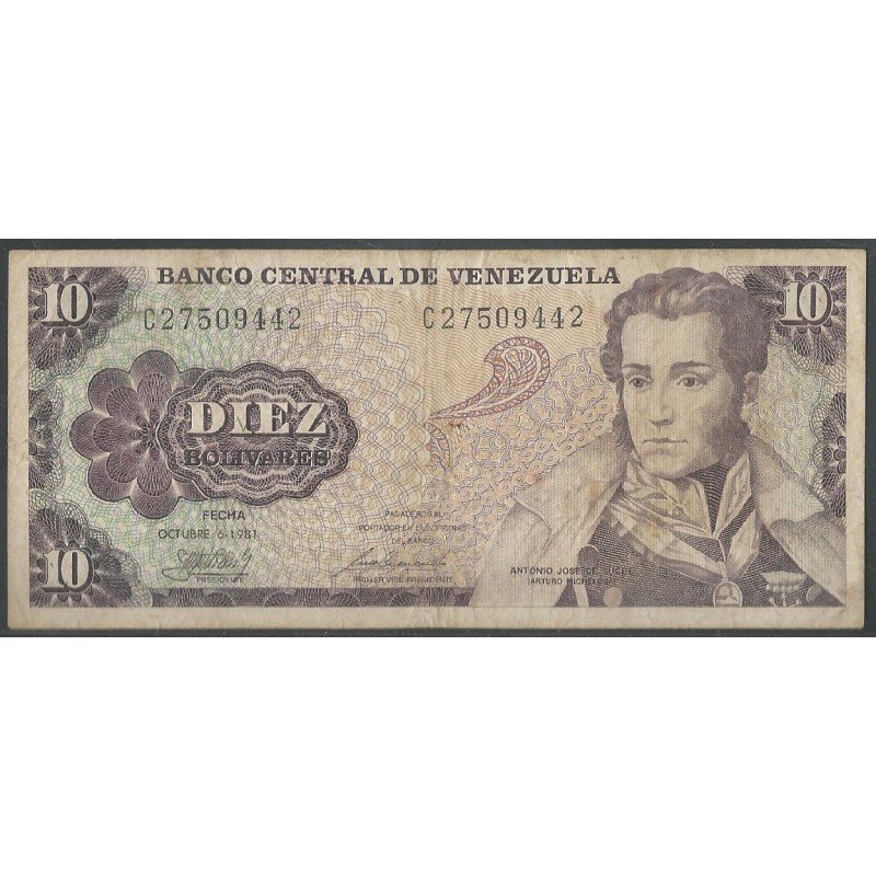 Venezuela, 10 Bolivares 6 Oct 1981 B 8 Dig P60a