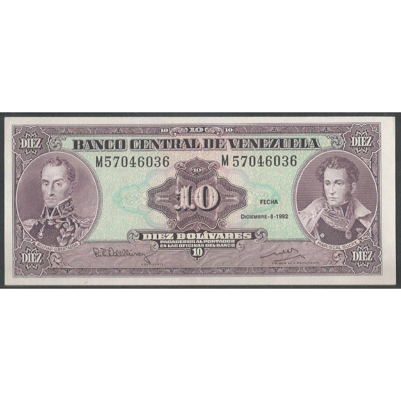 Venezuela, 10 Bolivares 8 Dic 1992 M8 P61c