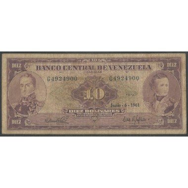 Venezuela, 10 Bolivares 6 Jun 1961 G 7 Dig P42a