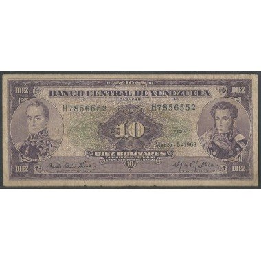 Venezuela, 10 Bolivares 5 Mar 1968 H 7 Dig P45e