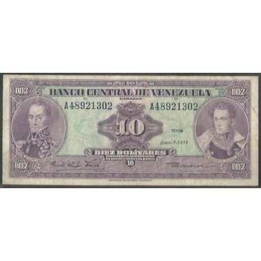 Venezuela, 10 Bolivares 7 Jun 1977 A 8 Dig P51f