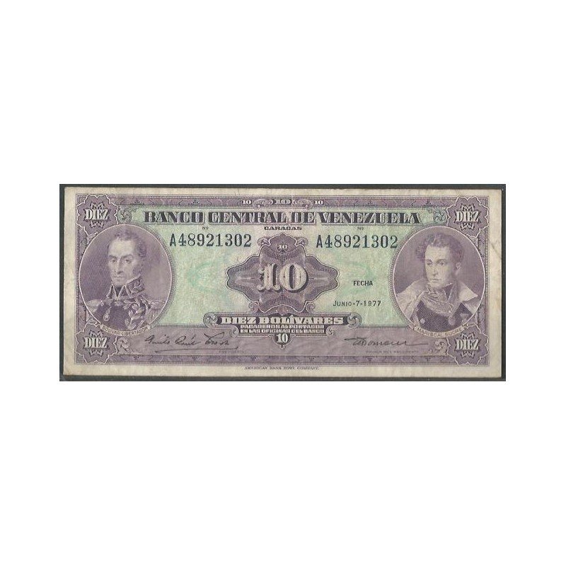 Venezuela, 10 Bolivares 7 Jun 1977 A 8 Dig P51f