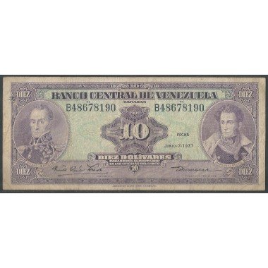 Venezuela, 10 Bolivares 7 Jun 1977 B 8 Dig P51f