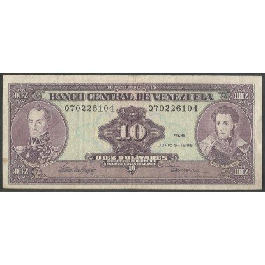 Venezuela, 10 Bolivares 5 Jun 1995 Q8 Dig P61d