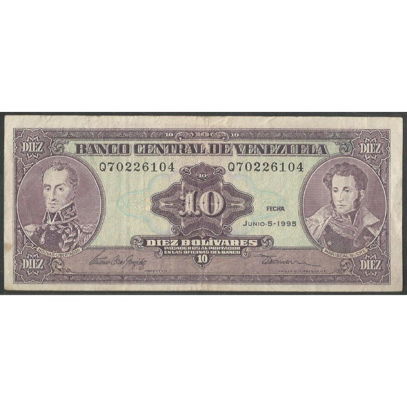 Venezuela, 10 Bolivares 5 Jun 1995 Q8 Dig P61d