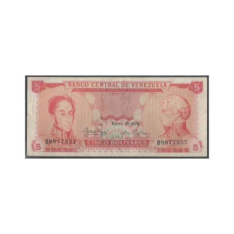 Venezuela, 5 Bolivares 29 Ene 1974 B 7 Dig P50h